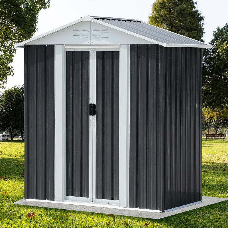 5 Ft × 3 Ft Gray Outdoor Storage Shed With Sliding Door And Aluminum Frame — Gable Roof Design, Galvanized Steel/aluminum Frame, Clear Markings For Easy Assembly — Ideal For Outdoor Garden Storage