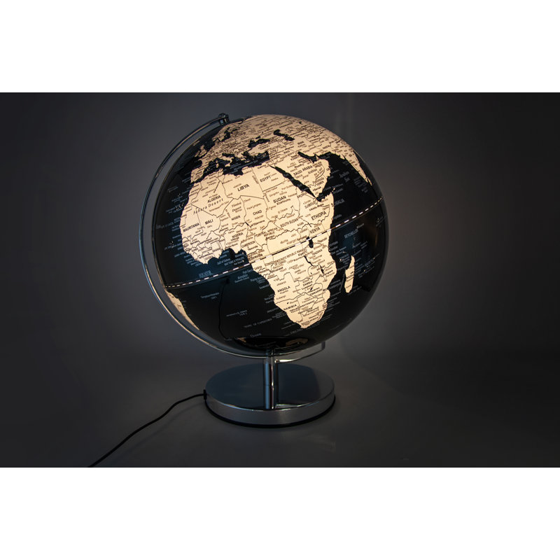 Tabletop Globe, Silver, 38cm H x 30cm W x 30cm D, Black
