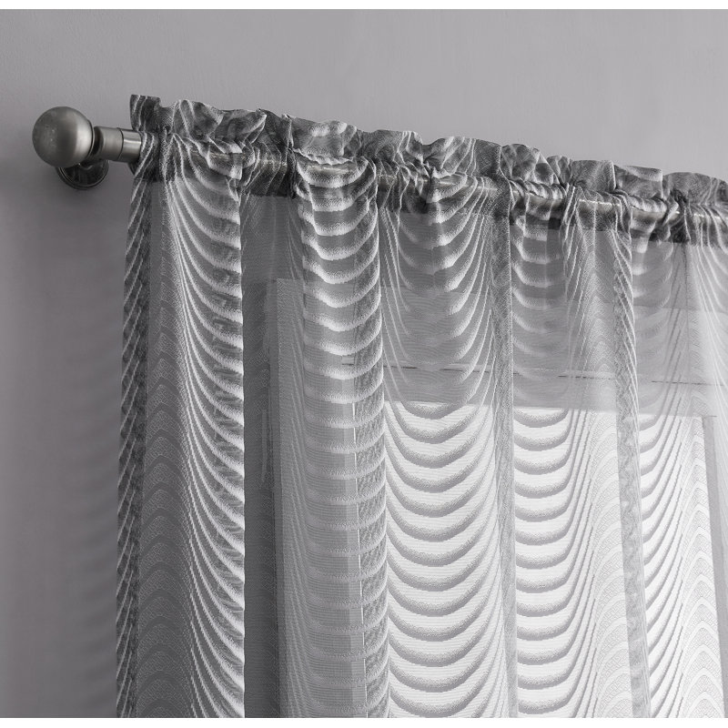 Ensemble de rideaux semi-transparents Wave Lace, Argent argent, L 54 po x L 108 po
