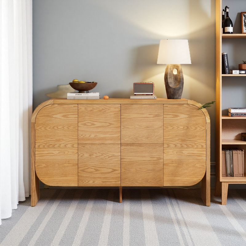 Buffet avec rangement, buffet en bois à bord arrondi, crédence rétro à 4 portes avec tablettes réglables pour le salon et la cuisine