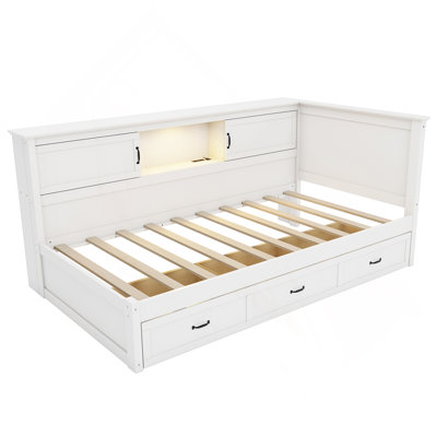 L-Shaped Bed Frame with Drawer and and Bookcase,Corner Bed Wooden Captain Bed by Orren Ellis