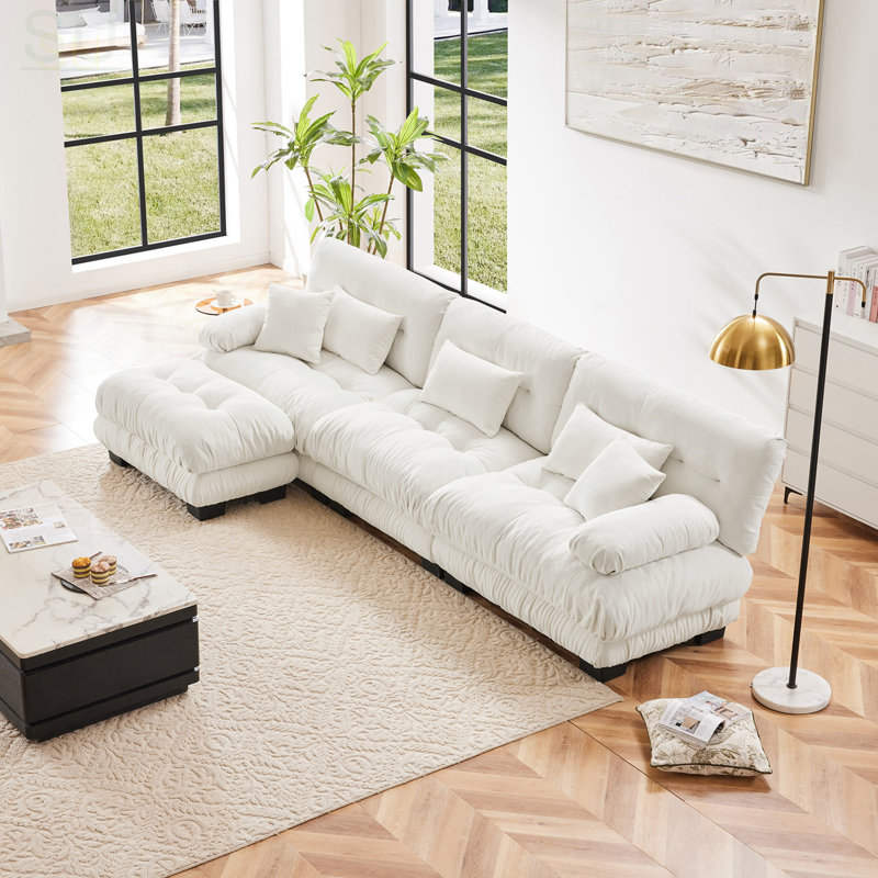 Luxury Modular Sectional Sofa Couch, Oversized L Shaped Cloud Couch For Living Room, Deep Seat Sofa With Convertible Ottoman