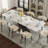 63''-94'' Expandable Dining Table for 4-8, White Sintered Stone Kitchen Table with Black Stainless Steel Base