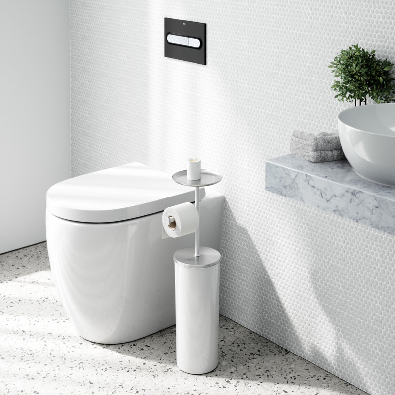 White Nickel Freestanding Toilet Paper Holder with Storage