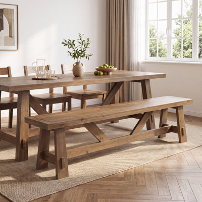 55 Inch Long Solid Wood Dining Bench, Rustic Farmhouse Wooden Bench for Dining Room, Entryway, Bedroom & Living Room