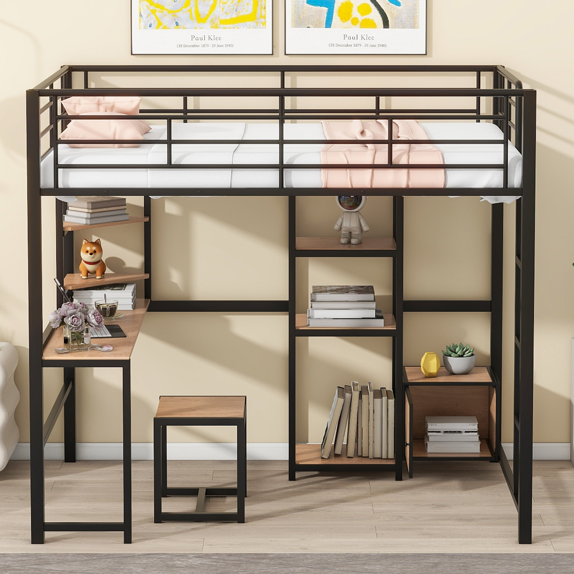 Visual Reference: Mason Marbles Full Size Loft Bed With Desk And Stool