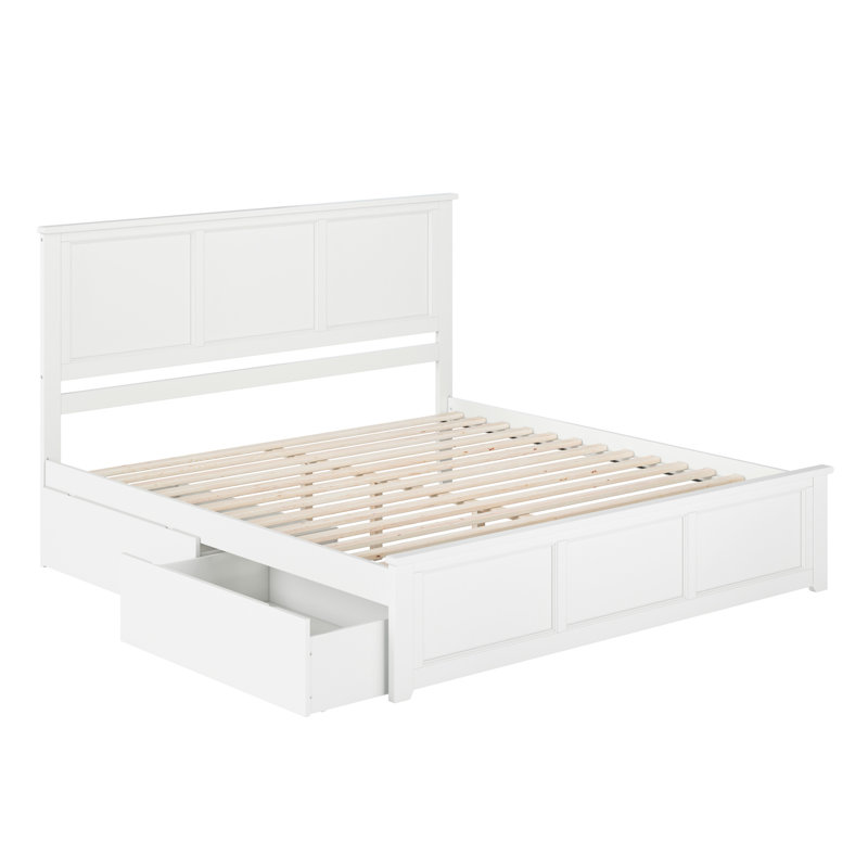 Madison Solid Wood Platform Bed with Matching Footboard & Storage Drawers , King, White