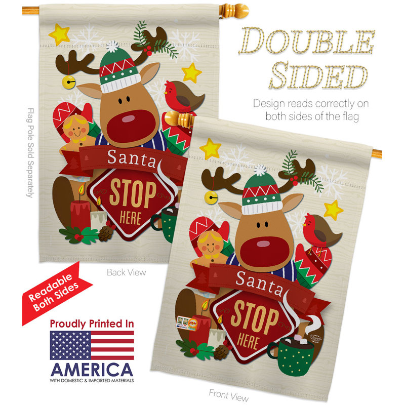 Drapeau de maison en polyester 40 x 28 po Santa Stop Here