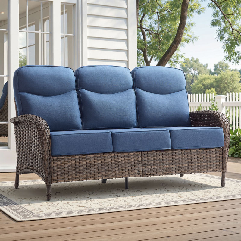 Gymojoy 70.5" Outdoor 3 Seat Sofa, Luxury  6" Water-Resistant Olefin Cushions Deep Wide Seat, Blue