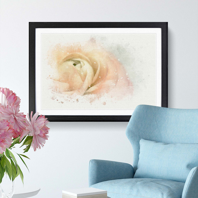 Pink Ranunculus Flower - Framed Print, Black, 40cm H x 60cm W x 2cm D