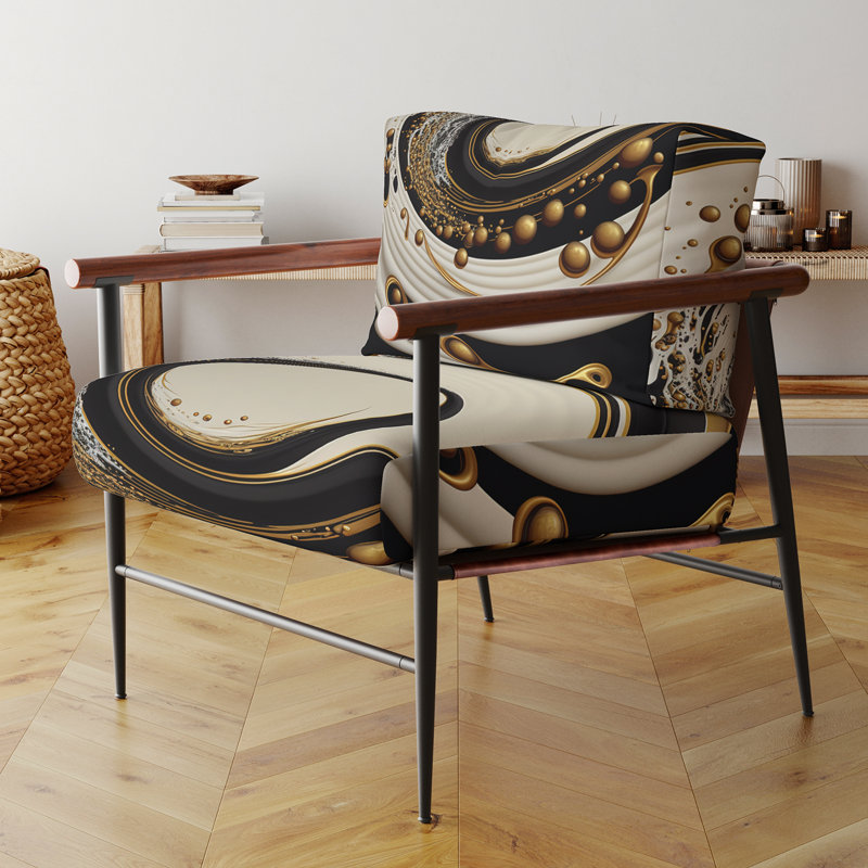 Fauteuil rembourré moderne, noir, argent et or, Noir, noir, noir, noir