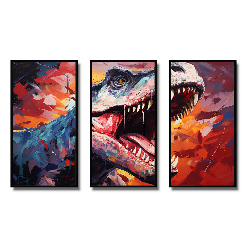 Popart Trex Dinosaur II - dinosaure, art mural, H 28 po x l 36 po, Cadre flottant noir