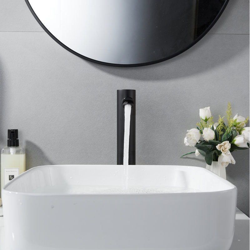 Touchless Vessel Single Hole Bathroom Faucet, Matte Black