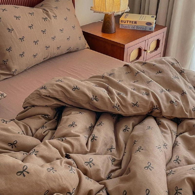 Ensemble d'édredon en microfibre, Housse de couette très grand + 2 taies d'oreiller, Brun