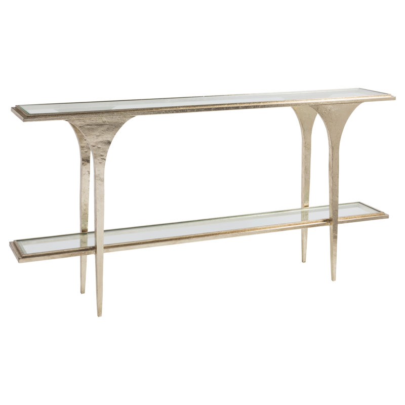 Champagne Hand-Forged Iron Console Table with Glass Shelves