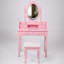 Ensemble de coiffeuse princesse rose avec miroir pivotant à 360°, table de maquillage en bois à 4 tiroirs pour chambres de filles