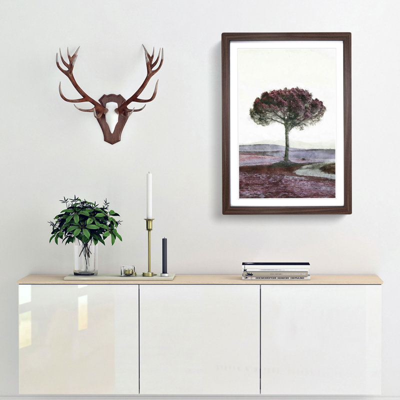 Tree in Tuscany Italy - Picture Frame Painting Print, 33cm H x 24cm W x 2cm D, Walnut Framed