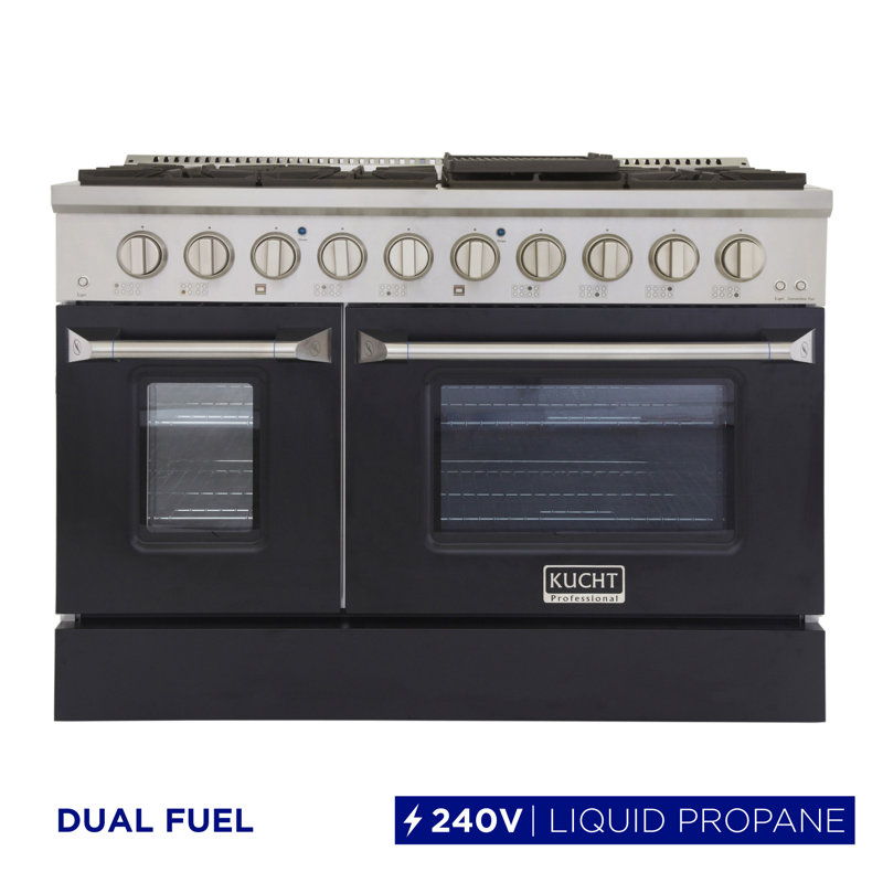 Kucht 48'' W Dual Fuel Range, Black, Liquid Propane