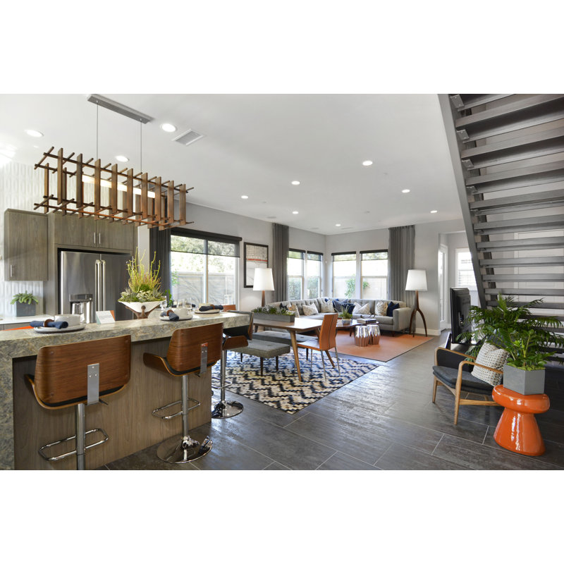 Arca 5 - Light LED Pendant, Brushed Aluminum/Dark Stained Walnut, 2700K (Warm)