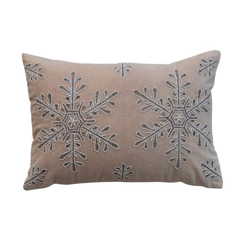 Embroidered Velvet Snowflake Lumbar Pillow