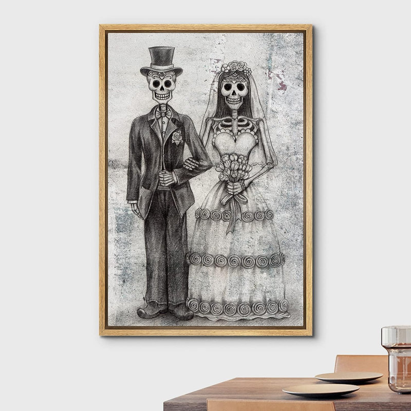 Moody Skull, mariage gothique, crâne de couple, œuvre d'art sur toile encadrée, H 24 po x l 16 po x P 1,5 po