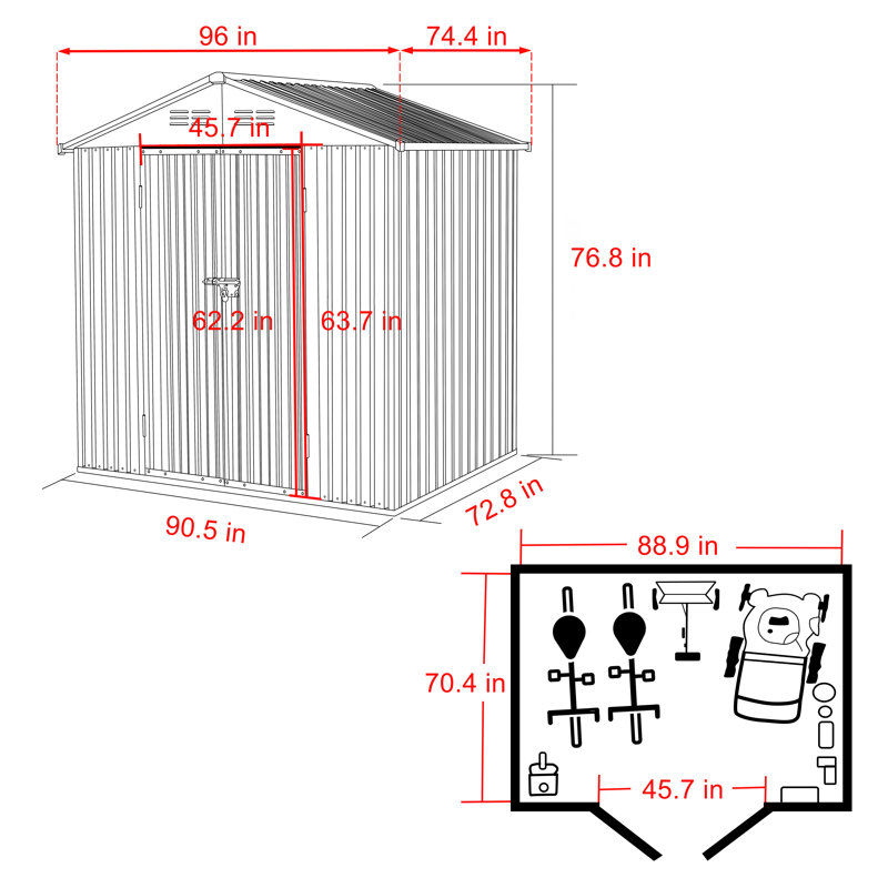 8 ft. W x 6 ft. D Metal Storage Shed, Gray