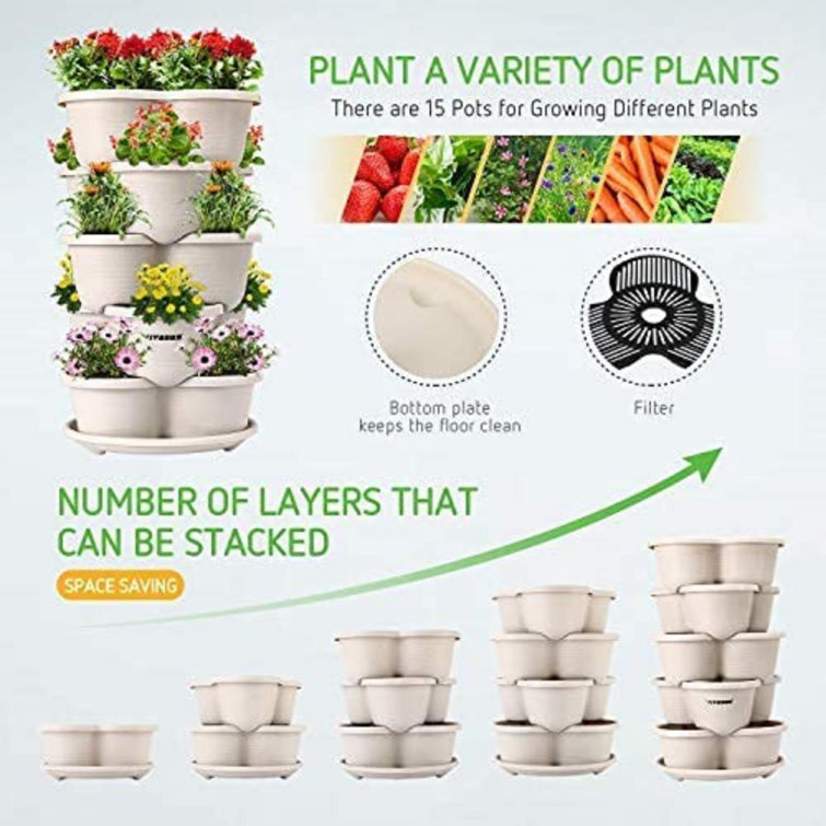 5 Tier Vertical Gardening Stackable Planter VIVOSUN Color: Ivory, Set of: 15