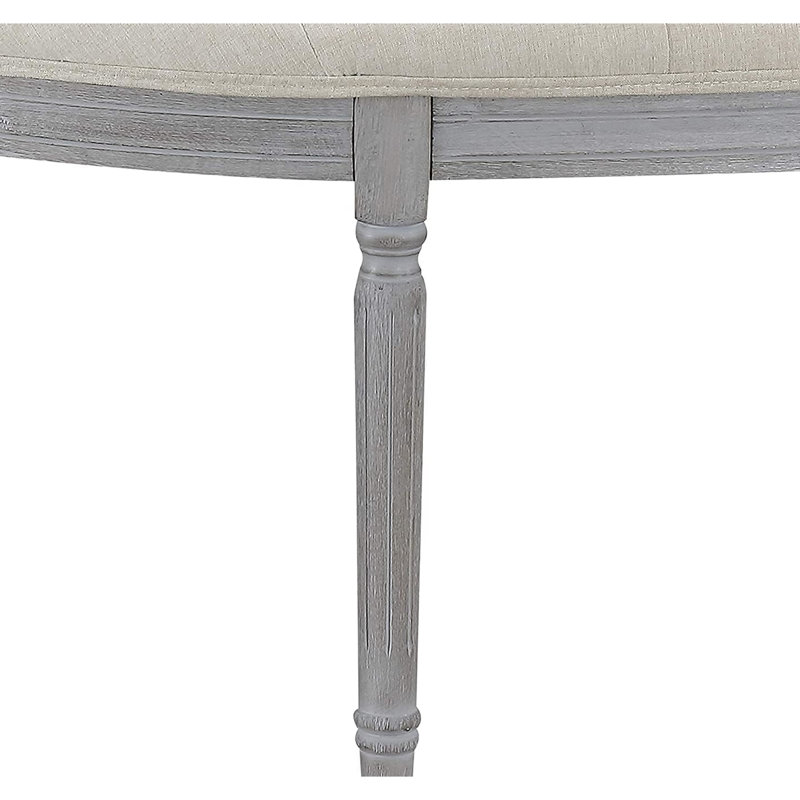 Beige Coastal Button Upholstered Bench With Weathered Gray Legs, Half Crescent Design For Space Optimization In Foyers, Structure, Easy To Clean, Requires Assembly, American Look, 55 Depth Shape -