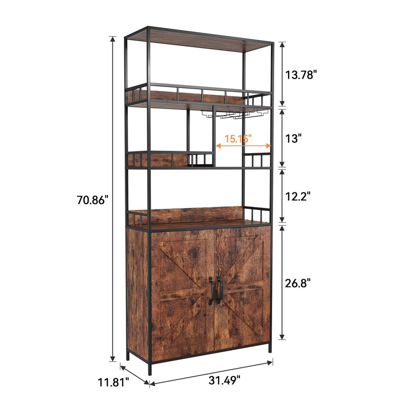 70.8" Bar Cabinet With Goblet Holder 5 Tier Bakers Rack With Cabinet Large Baker Rack