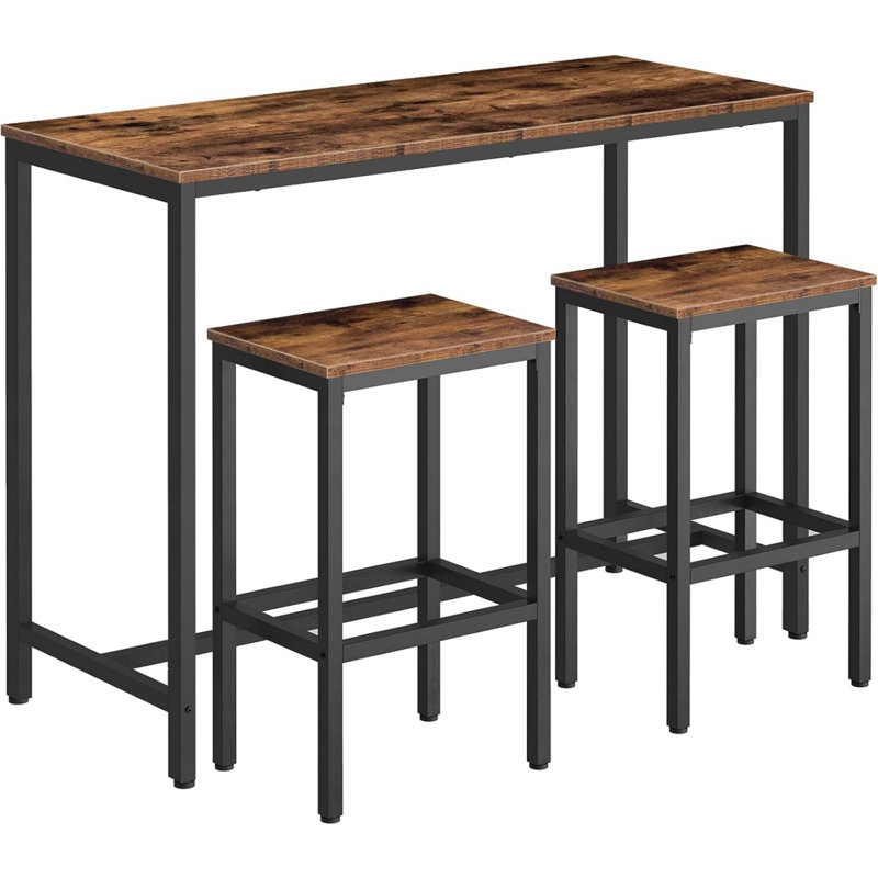 Bar Table And Chairs Set, 47.2” Rectangular Pub Table With 2 Stools For Small Space, High Top Table, 3-Piece Breakfast Table Set, Sturdy Metal Frame, Easy To Assemble, Rustic Brown