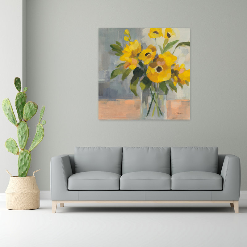 Art floral contemporain ensoleillé Ii, H 48 po x l 48 po