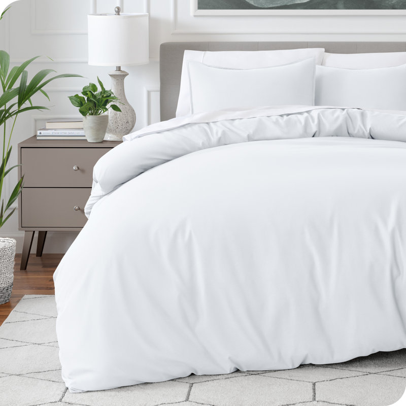 Washed Microfiber Duvet Cover Set, White, Oversized Queen Duvet Cover + 2 Standard Shams