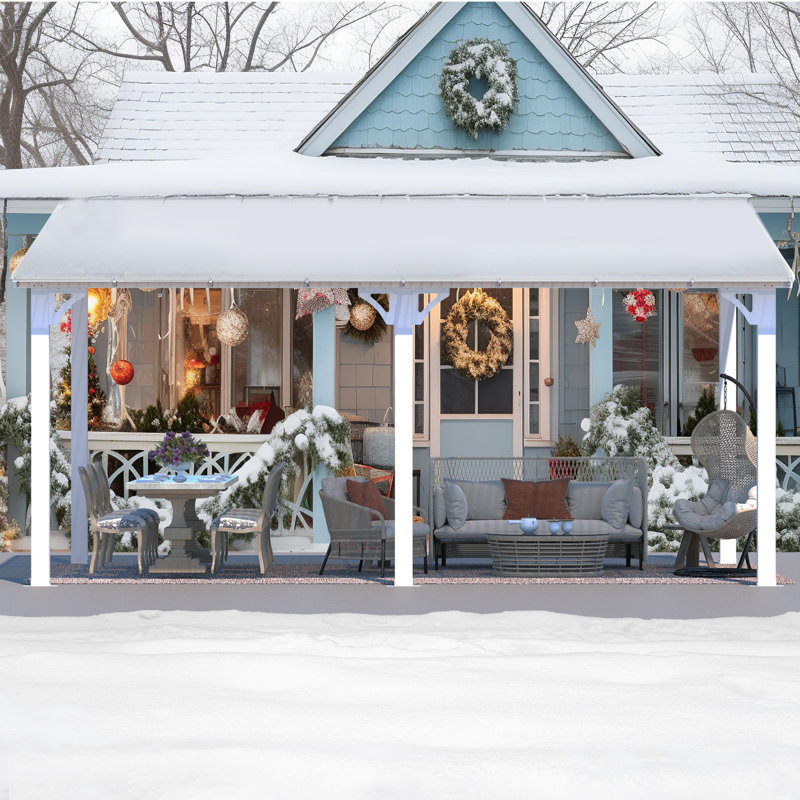 Pergola en aluminium avec auvent, Blanc, 16 pi x 8 pi