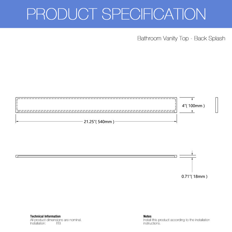 21.25 Inch Engineered Stone Sidesplash For Vanity Sink Top