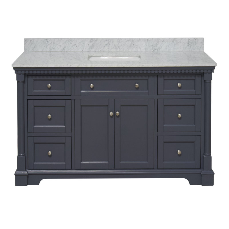 Fossen 60'' Single Bathroom Vanity with Top, Marine Gray, Carrara Marble