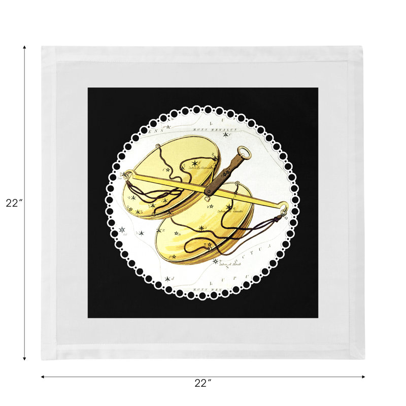 Zodiac Libra Cotton Sateen Dinner Napkins, Black