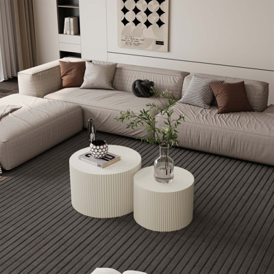 Wave Stripe Nesting Coffee Table Set For Living Room, Bedroom, Space-Saving And Stylish Design (Set Of 2 Pieces)