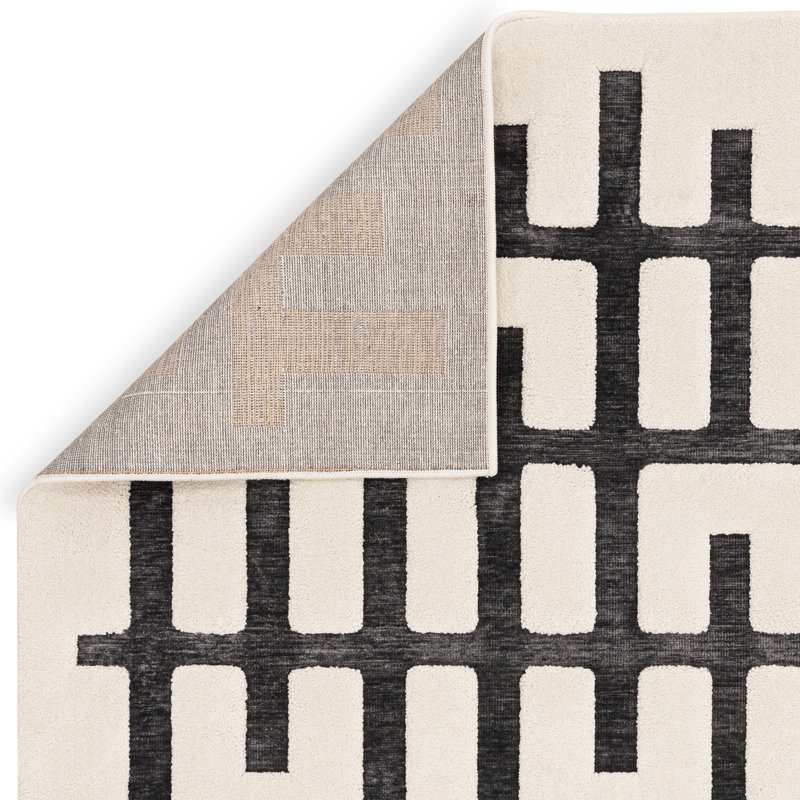 Liubovi Geometric Ivory / Charcoal Area Rug, Rectangle 120 x 170cm