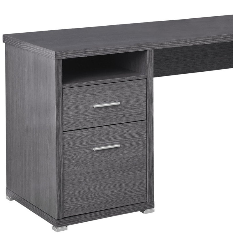 Bureau d'ordinateur en L 79 po avec deux tiroirs gris et argent