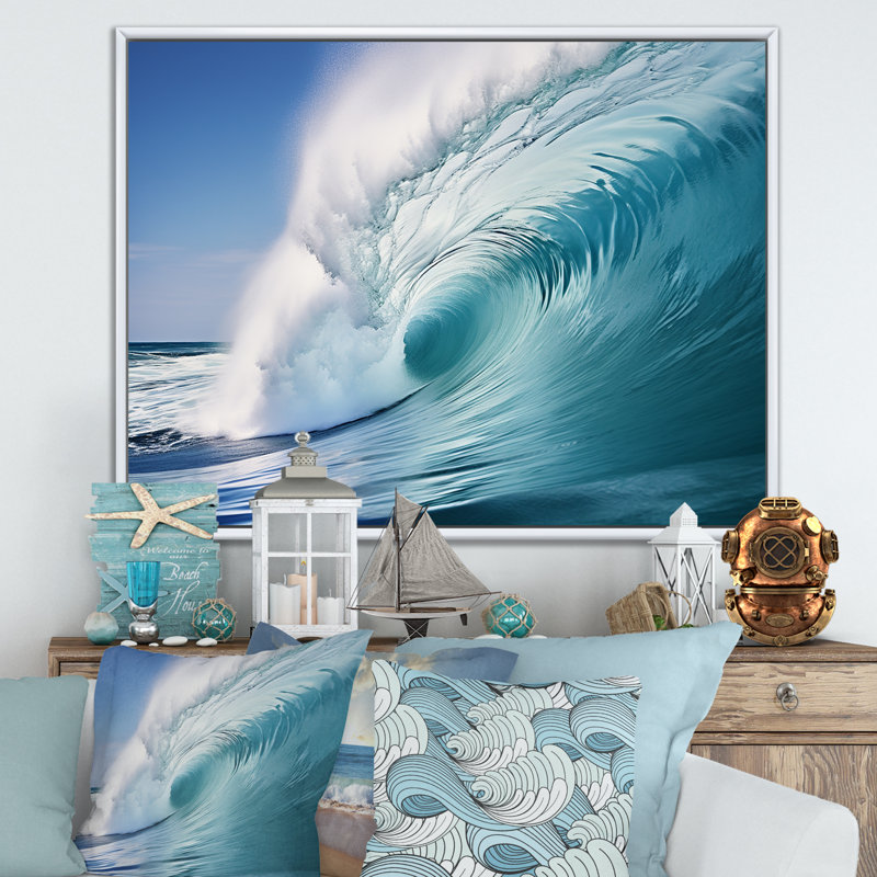 «Turquoise Power of Ocean Wave III», reproduction sur toile, H 34 po x l 44 po x P 1,5 po, Cadre flottant blanc