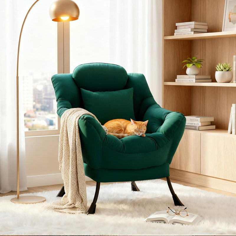 Fauteuil paresseux et rembourré Abramson, Vert foncé - coton simple, Non