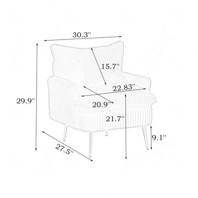 Fauteuil d'appoint 30,31 po moderne en velours côtelé pour salon, chambre à coucher et bureau, jaune