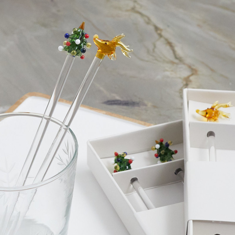 Ensemble de 4 bâtonnets d'arbre en verre Swizzle