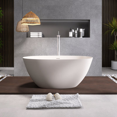 Baignoire de trempage autoportante moderne en résine de 55 po avec trop-plein et drain escamotable, vert turquoise