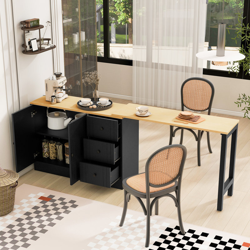 Îlot de cuisine avec table extensible, Brun / Noir