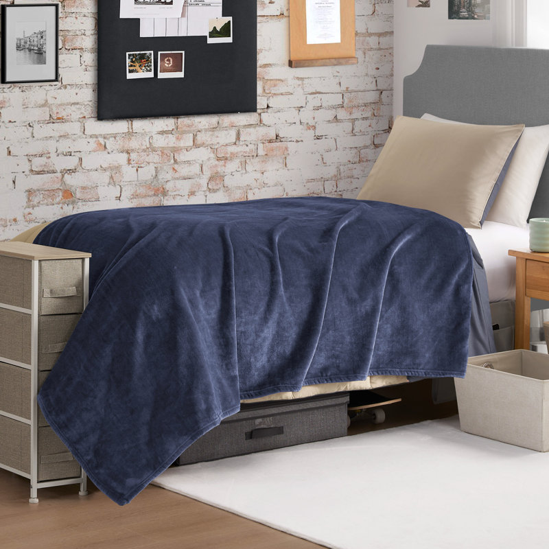 The Sheet Lab Solid Plush Throw Blankets, Vintage Blue Indigo