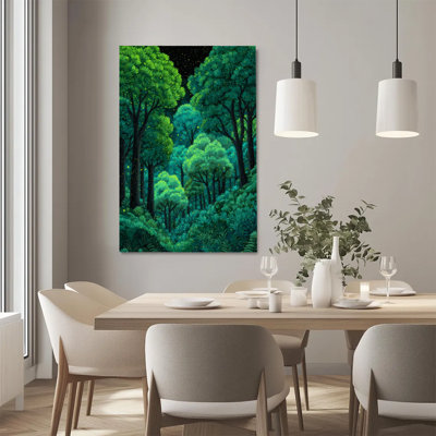 Luminous Night Forest – Glowing Fireflies Among Dense Trees Canvas Wall Art - Gallery Wrap Canvas with Solid Wood Inner Frame, Ready to Hang