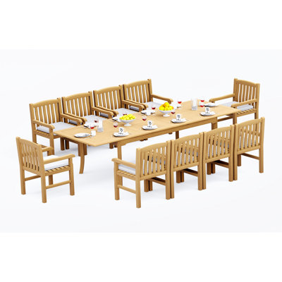 Grade-A Teak Wood Dining Set: 118" Double Extension Rectangle Table And Devon Arm Chairs #11DV2408