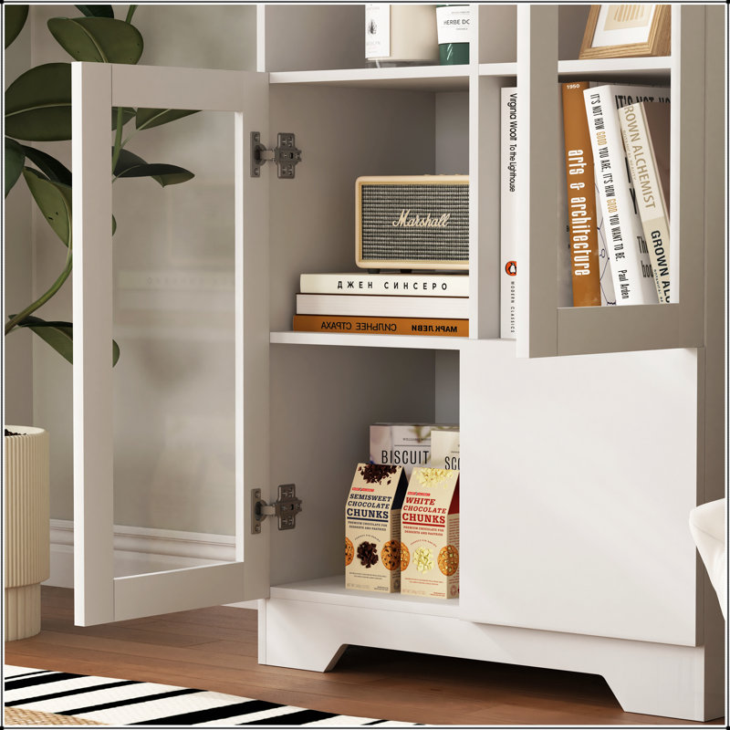 Armoire en bois avec 2 portes en verre et 2 espaces de rangement, salle de bain du salon, Blanc