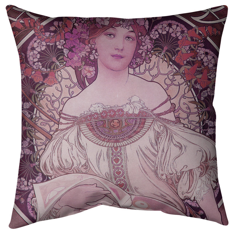 Coussin de lecture Alphonse Mucha Lady - Standard, 36 po x 36 po, Rouge